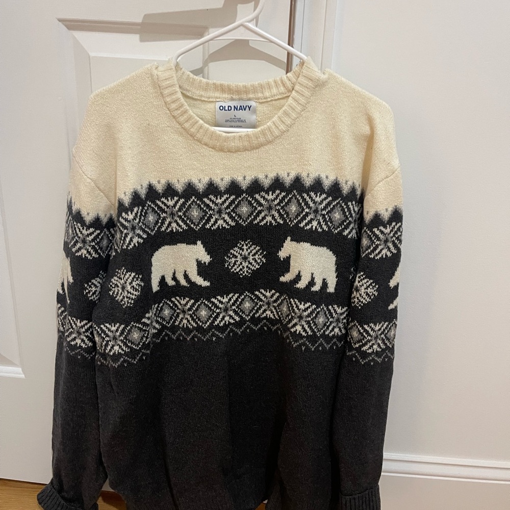 Old Navy Men's Sweater with Bear Pattern in Black and Cream